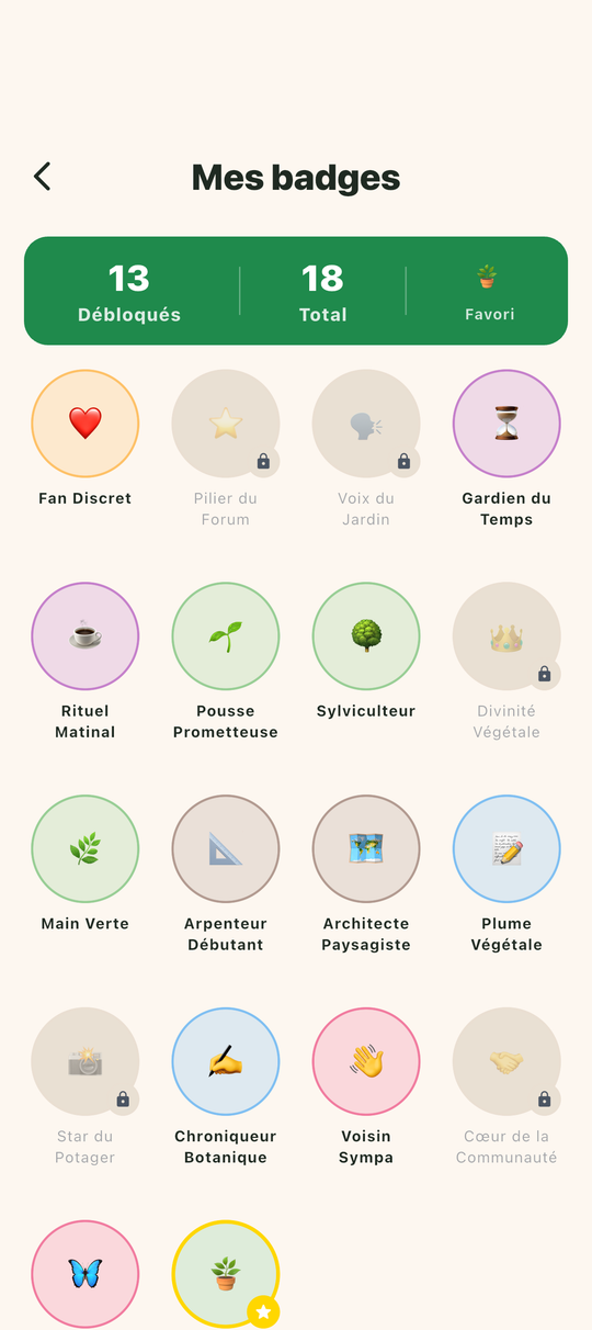 Écran Mes badges avec les badges à débloquer
