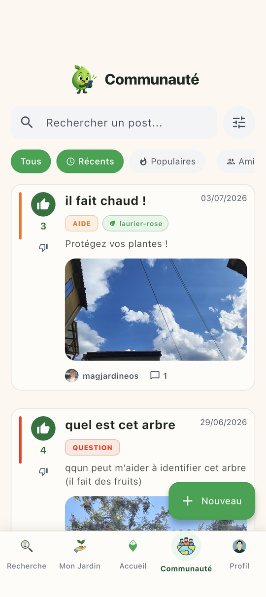 Fil de la communauté avec des questions et des tags